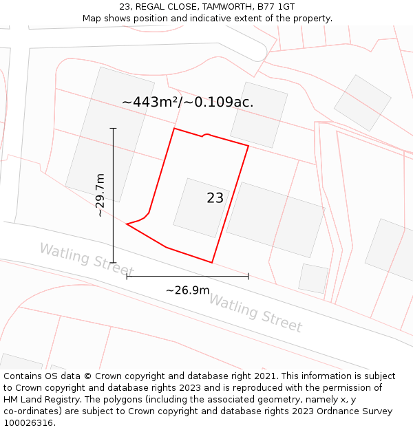 23, REGAL CLOSE, TAMWORTH, B77 1GT: Plot and title map