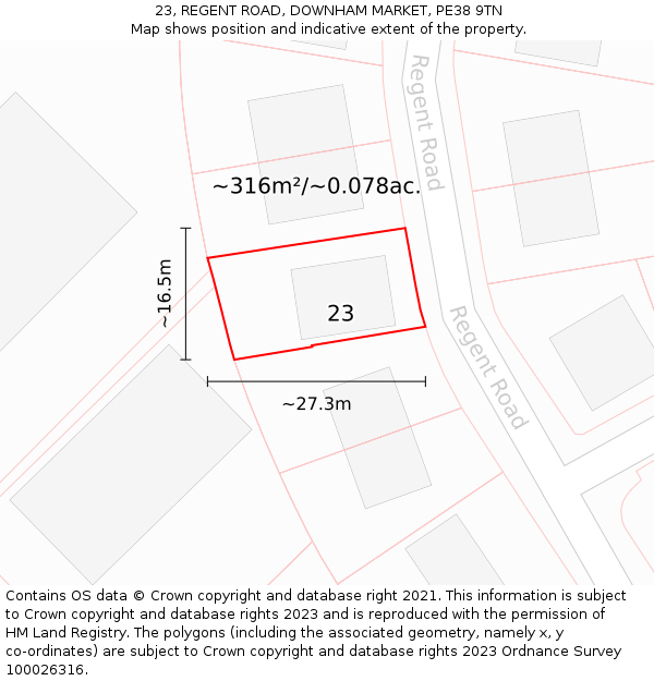 23, REGENT ROAD, DOWNHAM MARKET, PE38 9TN: Plot and title map