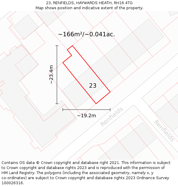 23, RENFIELDS, HAYWARDS HEATH, RH16 4TG: Plot and title map