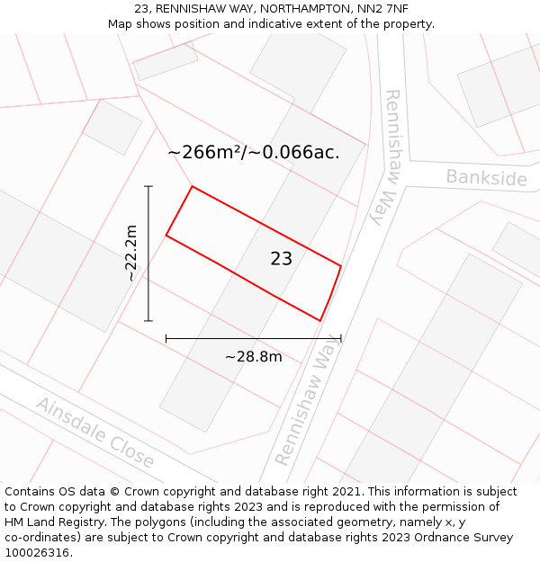 23, RENNISHAW WAY, NORTHAMPTON, NN2 7NF: Plot and title map