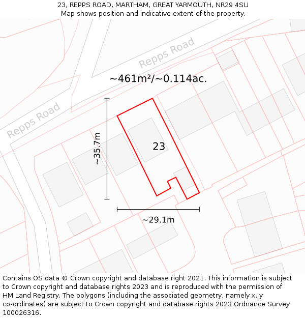 23, REPPS ROAD, MARTHAM, GREAT YARMOUTH, NR29 4SU: Plot and title map