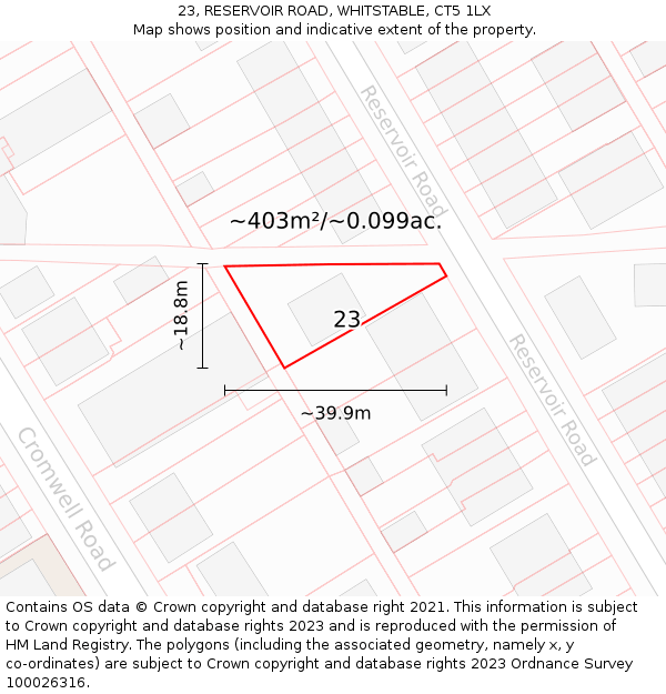 23, RESERVOIR ROAD, WHITSTABLE, CT5 1LX: Plot and title map