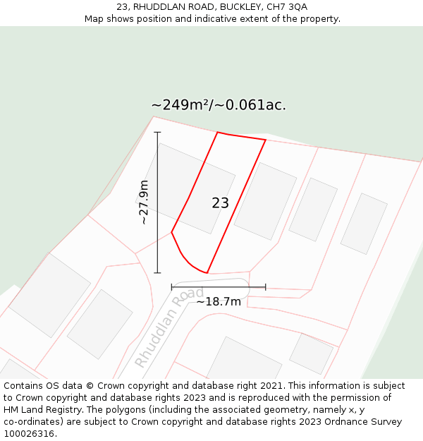 23, RHUDDLAN ROAD, BUCKLEY, CH7 3QA: Plot and title map