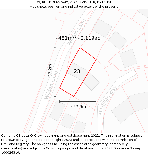 23, RHUDDLAN WAY, KIDDERMINSTER, DY10 1YH: Plot and title map