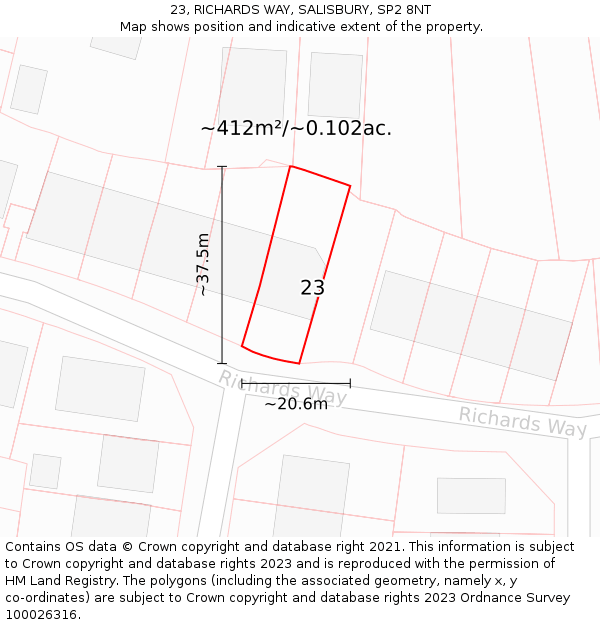 23, RICHARDS WAY, SALISBURY, SP2 8NT: Plot and title map