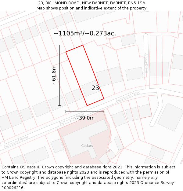 23, RICHMOND ROAD, NEW BARNET, BARNET, EN5 1SA: Plot and title map