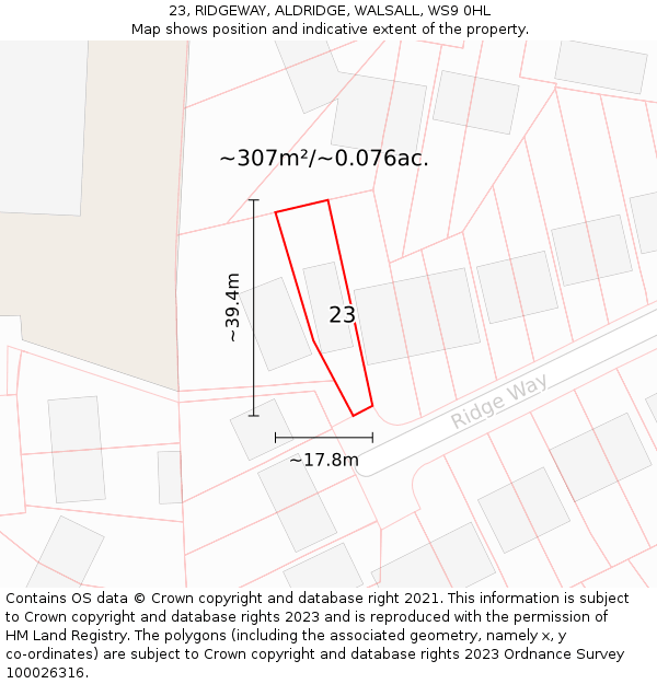 23, RIDGEWAY, ALDRIDGE, WALSALL, WS9 0HL: Plot and title map