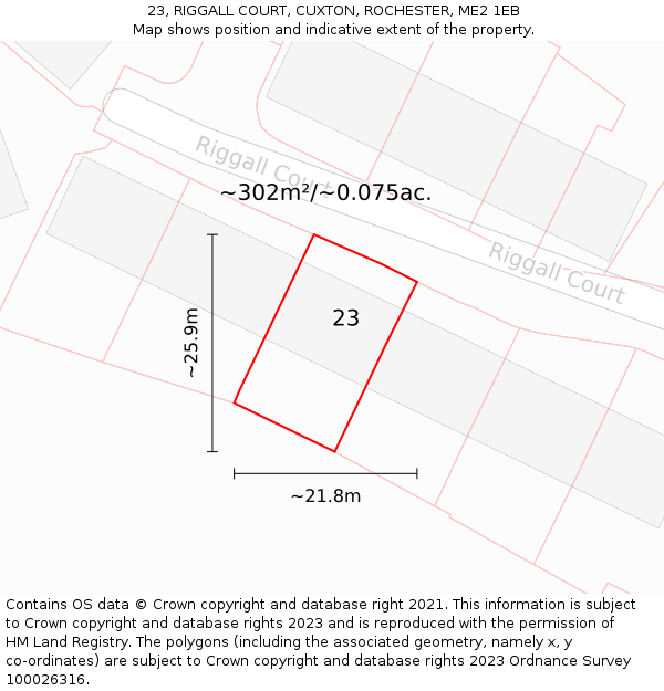 23, RIGGALL COURT, CUXTON, ROCHESTER, ME2 1EB: Plot and title map