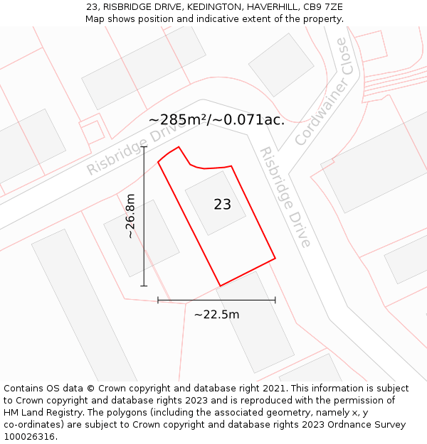 23, RISBRIDGE DRIVE, KEDINGTON, HAVERHILL, CB9 7ZE: Plot and title map