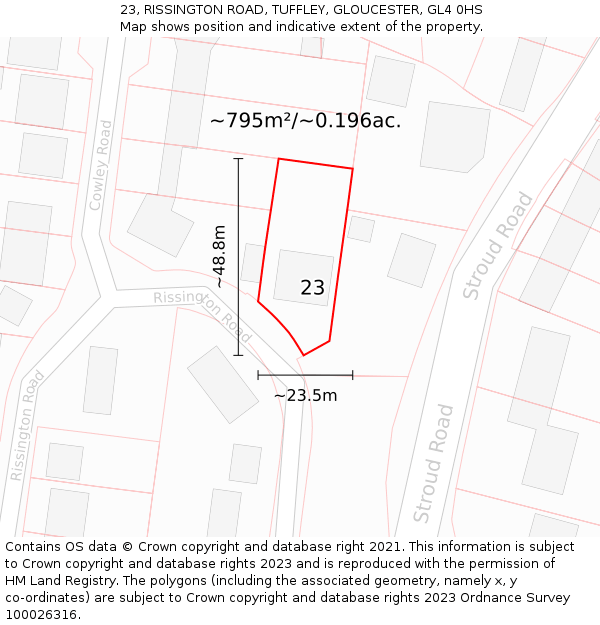 23, RISSINGTON ROAD, TUFFLEY, GLOUCESTER, GL4 0HS: Plot and title map