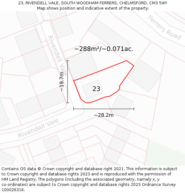 23, RIVENDELL VALE, SOUTH WOODHAM FERRERS, CHELMSFORD, CM3 5WY: Plot and title map