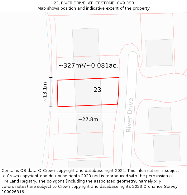 23, RIVER DRIVE, ATHERSTONE, CV9 3SR: Plot and title map