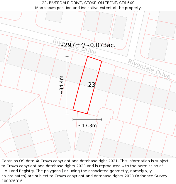 23, RIVERDALE DRIVE, STOKE-ON-TRENT, ST6 6XS: Plot and title map