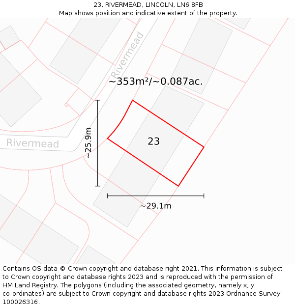 23, RIVERMEAD, LINCOLN, LN6 8FB: Plot and title map