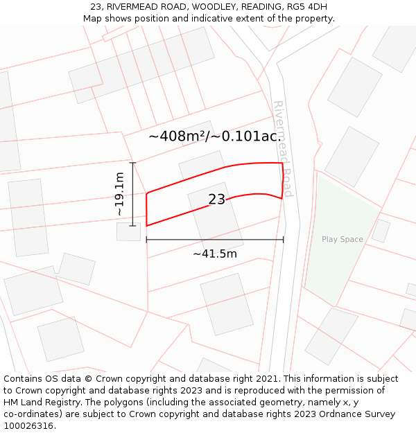 23, RIVERMEAD ROAD, WOODLEY, READING, RG5 4DH: Plot and title map