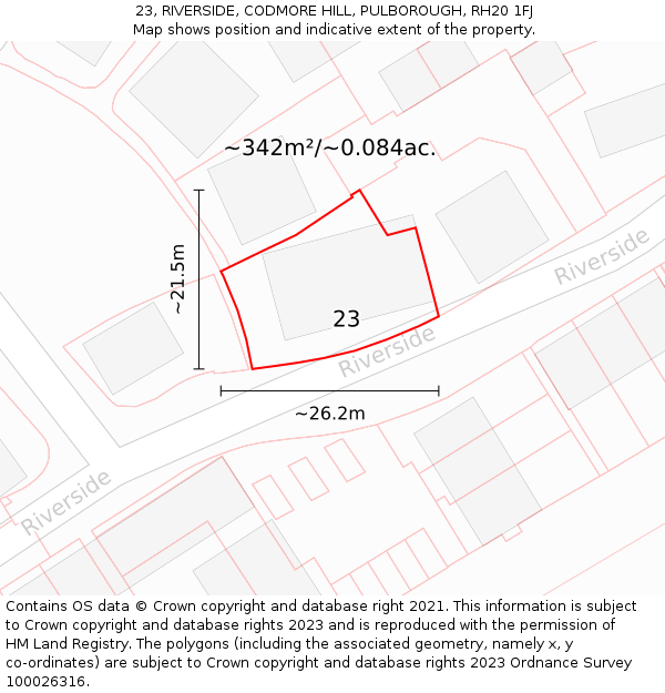 23, RIVERSIDE, CODMORE HILL, PULBOROUGH, RH20 1FJ: Plot and title map