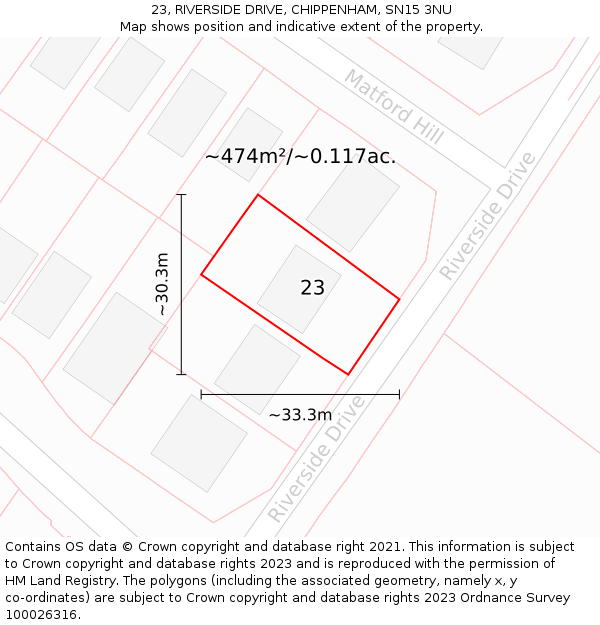 23, RIVERSIDE DRIVE, CHIPPENHAM, SN15 3NU: Plot and title map