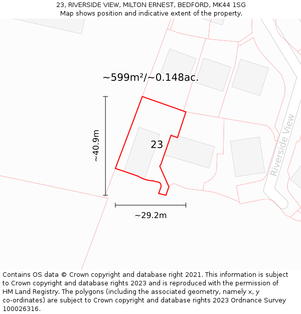 23, RIVERSIDE VIEW, MILTON ERNEST, BEDFORD, MK44 1SG: Plot and title map