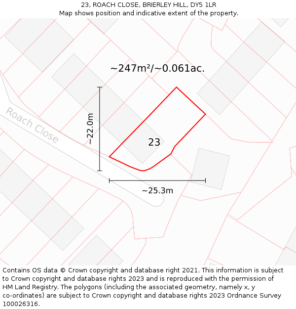 23, ROACH CLOSE, BRIERLEY HILL, DY5 1LR: Plot and title map