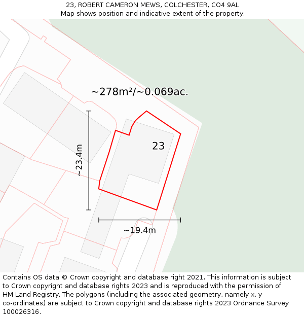 23, ROBERT CAMERON MEWS, COLCHESTER, CO4 9AL: Plot and title map