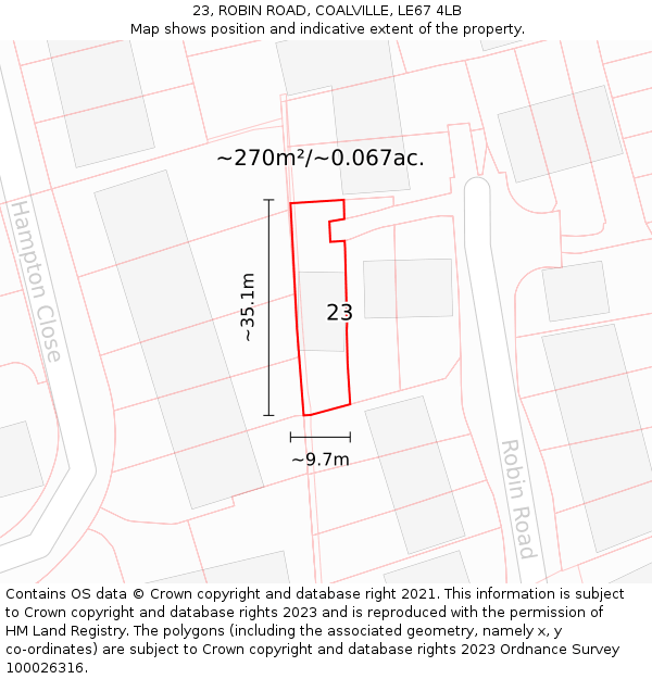 23, ROBIN ROAD, COALVILLE, LE67 4LB: Plot and title map