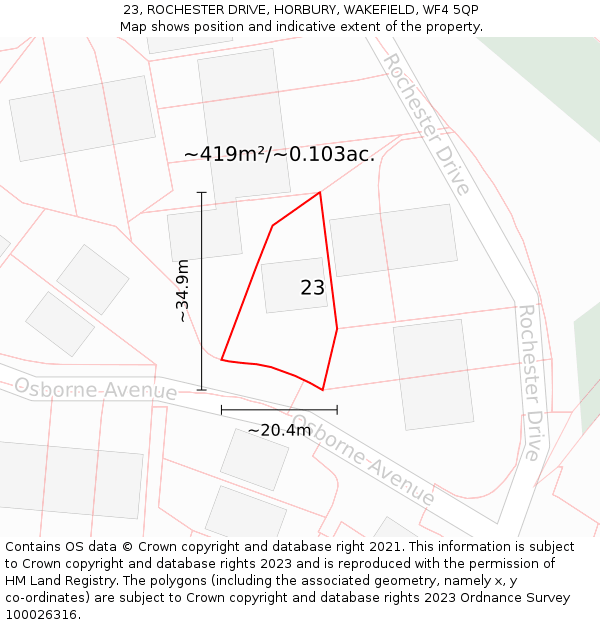 23, ROCHESTER DRIVE, HORBURY, WAKEFIELD, WF4 5QP: Plot and title map