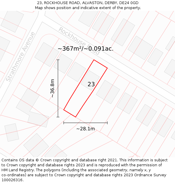 23, ROCKHOUSE ROAD, ALVASTON, DERBY, DE24 0GD: Plot and title map