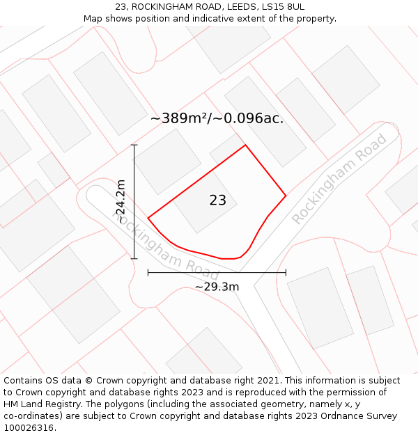 23, ROCKINGHAM ROAD, LEEDS, LS15 8UL: Plot and title map