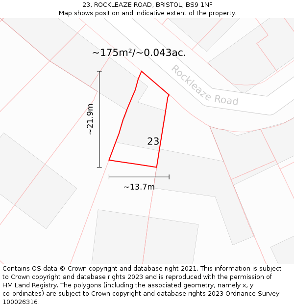 23, ROCKLEAZE ROAD, BRISTOL, BS9 1NF: Plot and title map