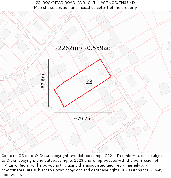 23, ROCKMEAD ROAD, FAIRLIGHT, HASTINGS, TN35 4DJ: Plot and title map