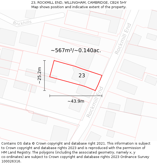 23, ROCKMILL END, WILLINGHAM, CAMBRIDGE, CB24 5HY: Plot and title map
