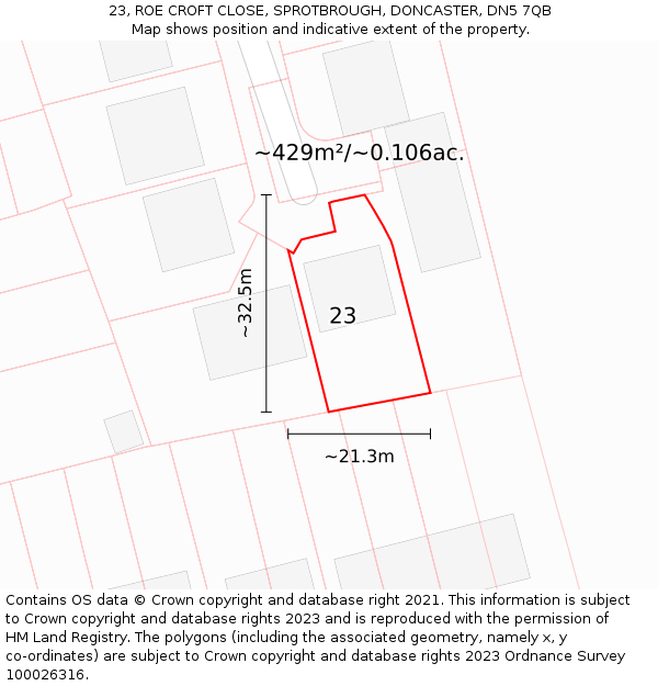 23, ROE CROFT CLOSE, SPROTBROUGH, DONCASTER, DN5 7QB: Plot and title map