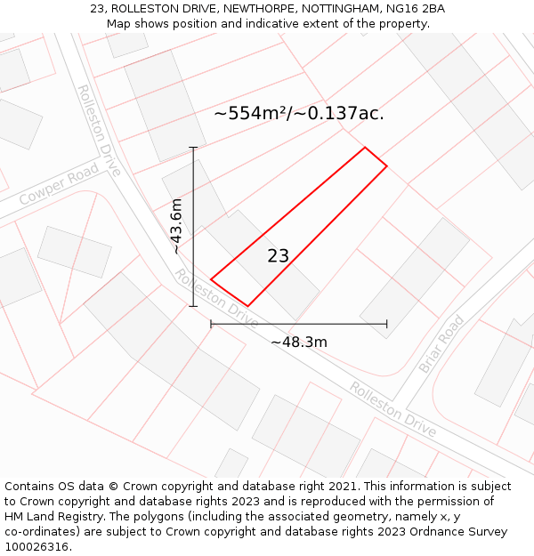 23, ROLLESTON DRIVE, NEWTHORPE, NOTTINGHAM, NG16 2BA: Plot and title map