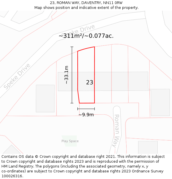 23, ROMAN WAY, DAVENTRY, NN11 0RW: Plot and title map