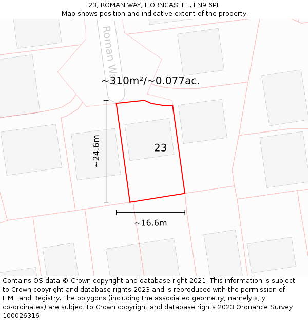 23, ROMAN WAY, HORNCASTLE, LN9 6PL: Plot and title map