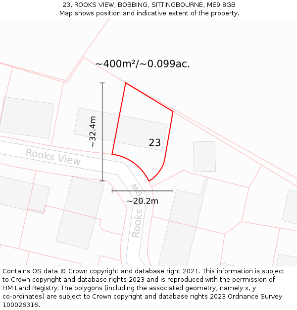23, ROOKS VIEW, BOBBING, SITTINGBOURNE, ME9 8GB: Plot and title map