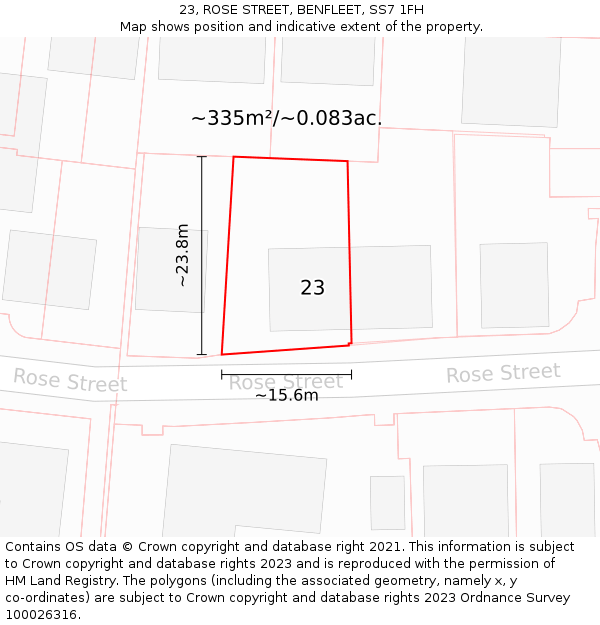 23, ROSE STREET, BENFLEET, SS7 1FH: Plot and title map
