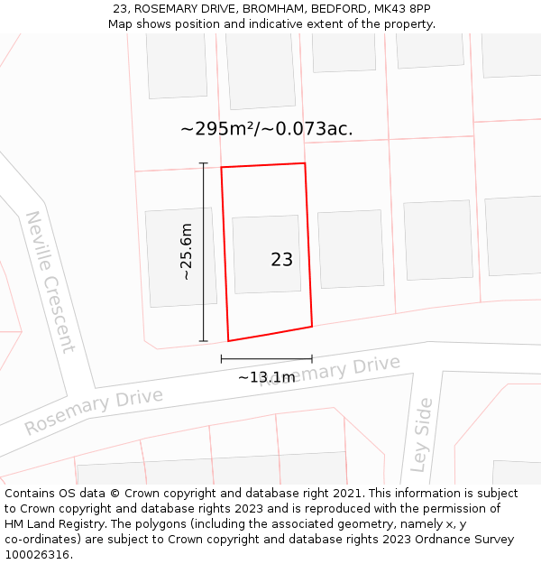 23, ROSEMARY DRIVE, BROMHAM, BEDFORD, MK43 8PP: Plot and title map