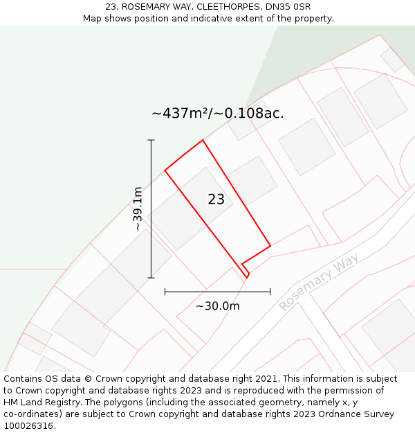 23, ROSEMARY WAY, CLEETHORPES, DN35 0SR: Plot and title map