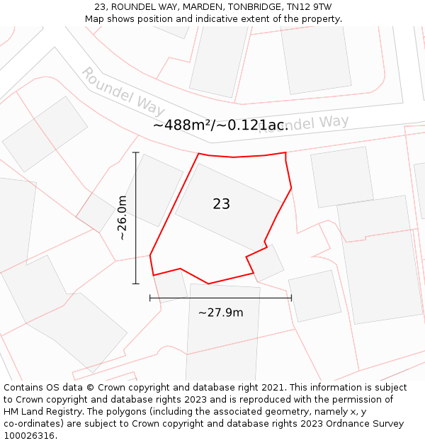 23, ROUNDEL WAY, MARDEN, TONBRIDGE, TN12 9TW: Plot and title map