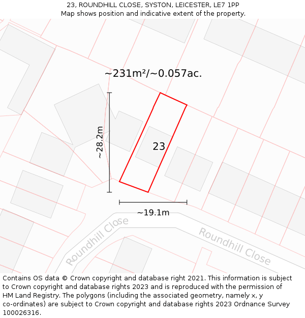 23, ROUNDHILL CLOSE, SYSTON, LEICESTER, LE7 1PP: Plot and title map