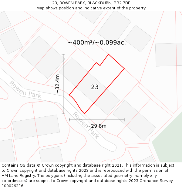 23, ROWEN PARK, BLACKBURN, BB2 7BE: Plot and title map
