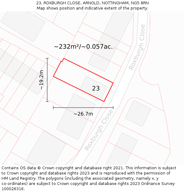 23, ROXBURGH CLOSE, ARNOLD, NOTTINGHAM, NG5 8RN: Plot and title map