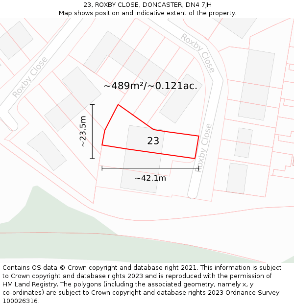 23, ROXBY CLOSE, DONCASTER, DN4 7JH: Plot and title map
