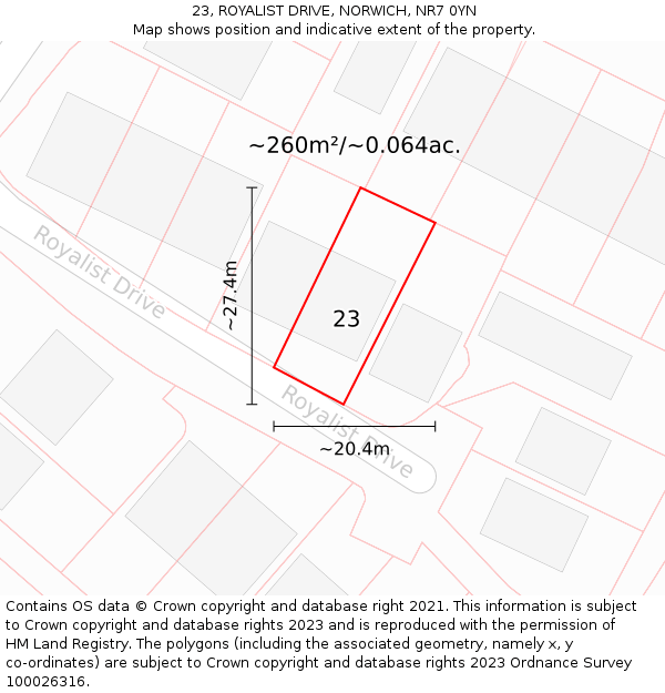23, ROYALIST DRIVE, NORWICH, NR7 0YN: Plot and title map