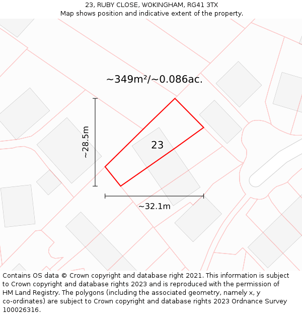 23, RUBY CLOSE, WOKINGHAM, RG41 3TX: Plot and title map