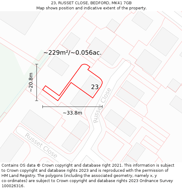 23, RUSSET CLOSE, BEDFORD, MK41 7GB: Plot and title map