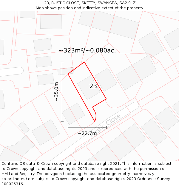 23, RUSTIC CLOSE, SKETTY, SWANSEA, SA2 9LZ: Plot and title map