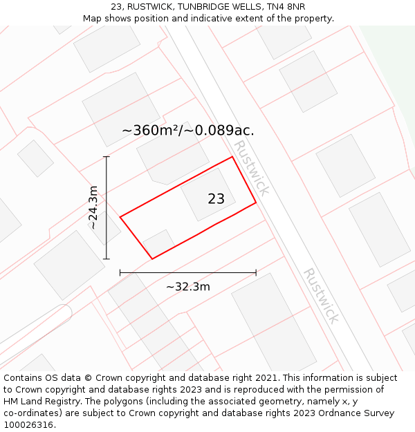 23, RUSTWICK, TUNBRIDGE WELLS, TN4 8NR: Plot and title map