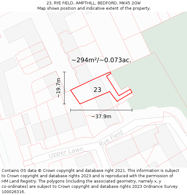 23, RYE FIELD, AMPTHILL, BEDFORD, MK45 2GW: Plot and title map